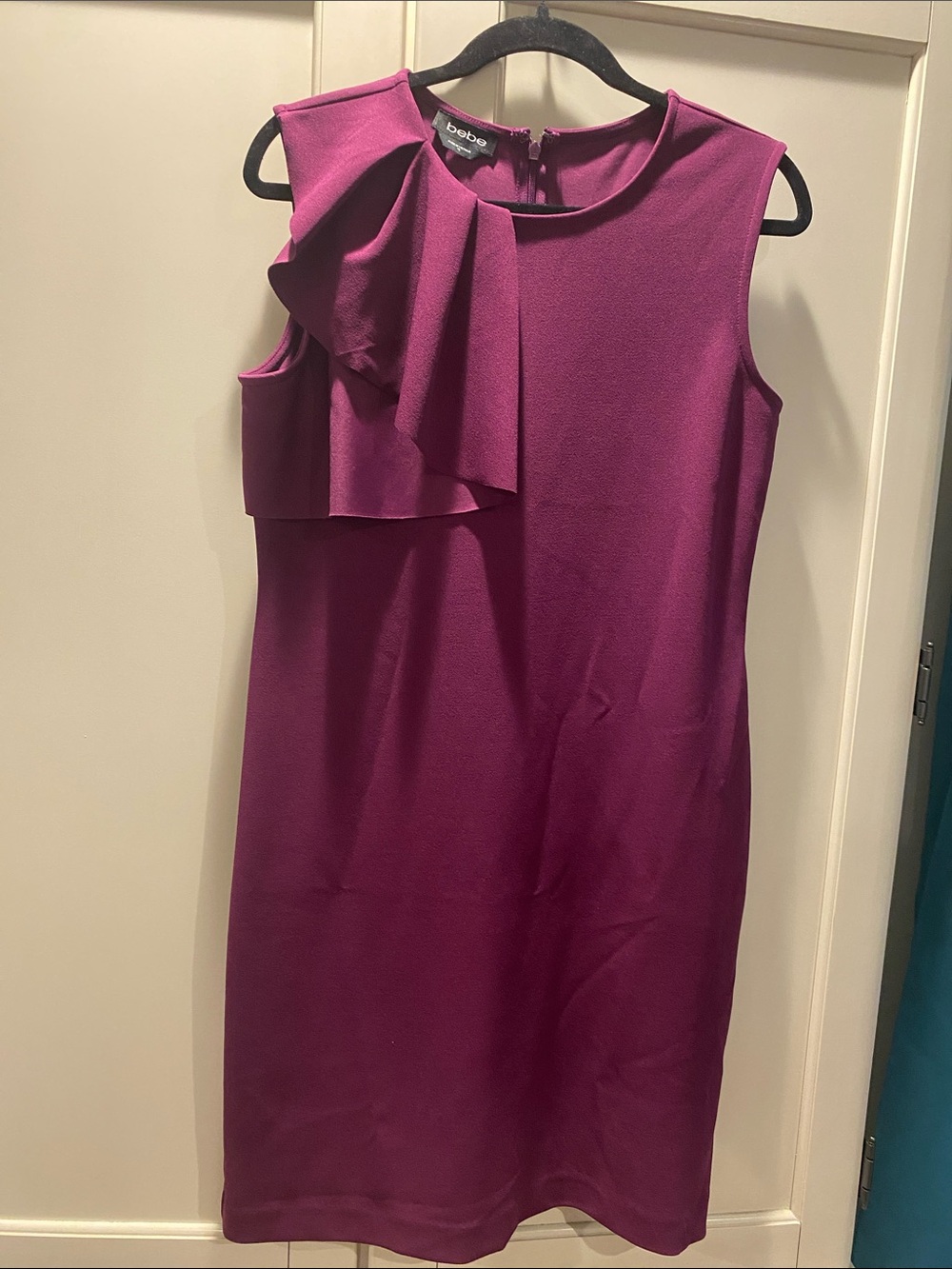 bebe Plum One-Shoulder Ruffle Sheath Dress